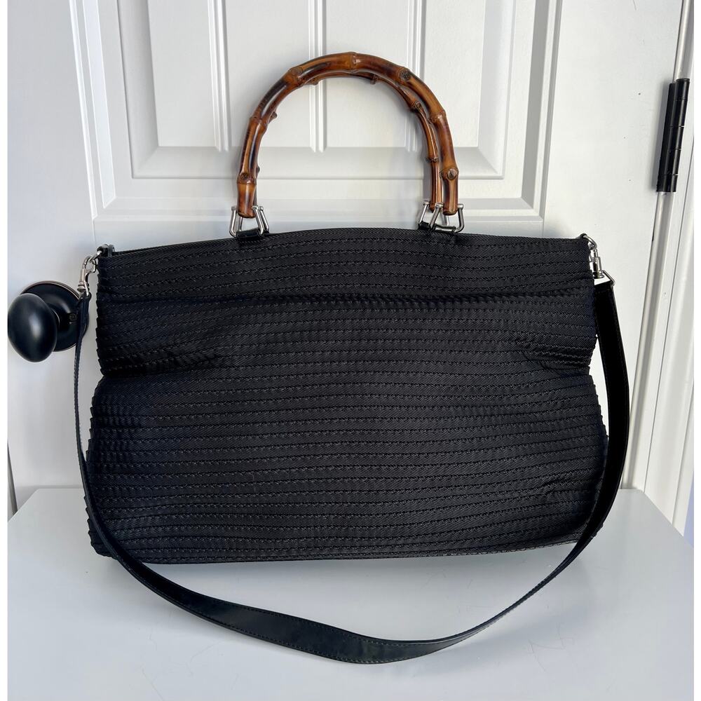 Gucci Bamboo Nylon Twill Two-Way Tote - Black - Authentic